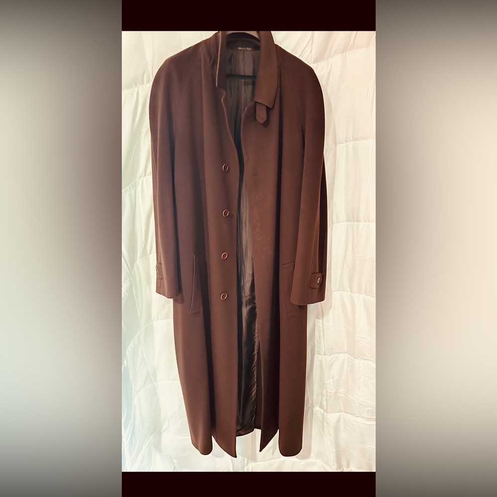 Chocolate brown long wool coat by Trussini (made in Italy size XXL (52 long)